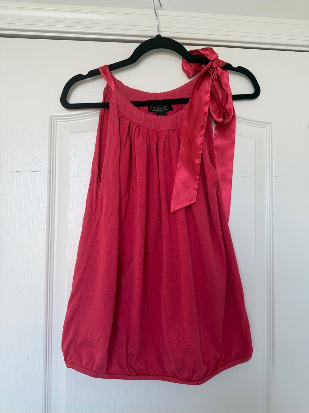 Silk Sleeveless Bow-Shoulder Women’s Top in Hot Pink